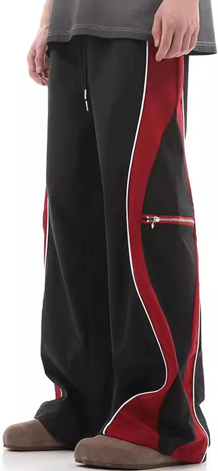 Y2k Track Pants Men Baggy Sweatpants Hip Hop Striped Pants Wide Leg Parachute Pants Streetwear