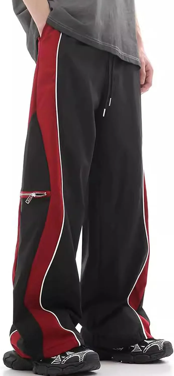 Y2k Track Pants Men Baggy Sweatpants Hip Hop Striped Pants Wide Leg Parachute Pants Streetwear