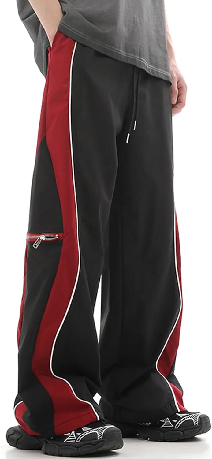 Y2k Track Pants Men Baggy Sweatpants Hip Hop Striped Pants Wide Leg Parachute Pants Streetwear