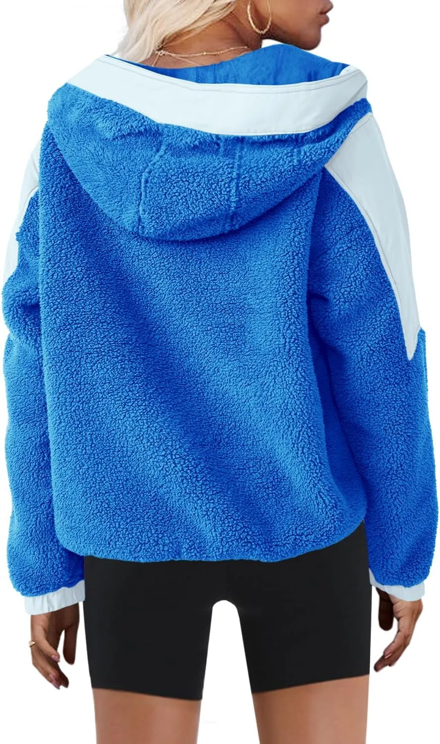 Yanekop Womens Fuzzy Fleece Hoodie Sherpa Sweatshirt Quarter Zip Pullover Long Sleeve Outerwear with Pockets
