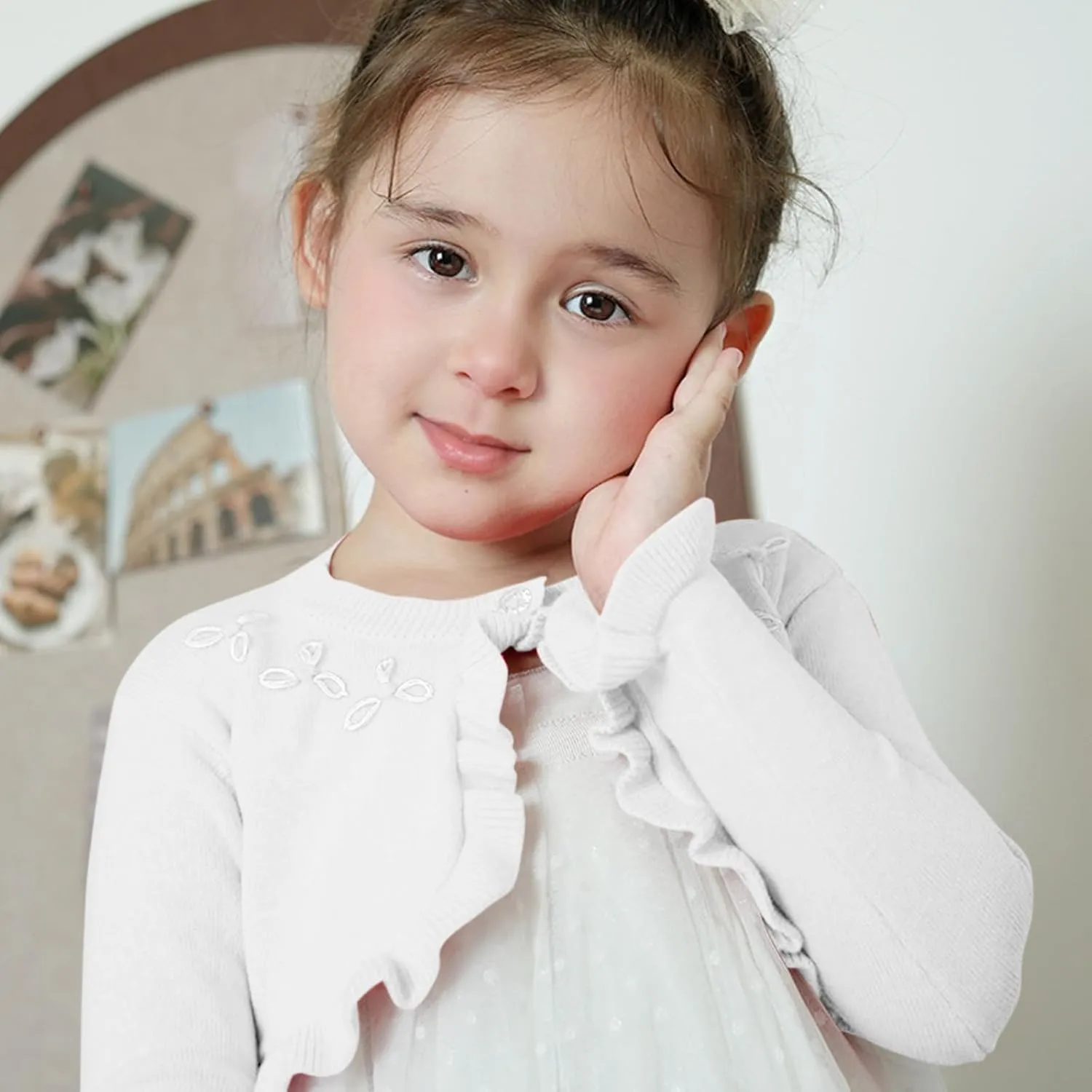 Yanmucy Toddler Little Girls Cardigan Long Sleeve Cotton Sweater Toddler Kids Lightweight Knit Button Cover Up for 1-8 Years