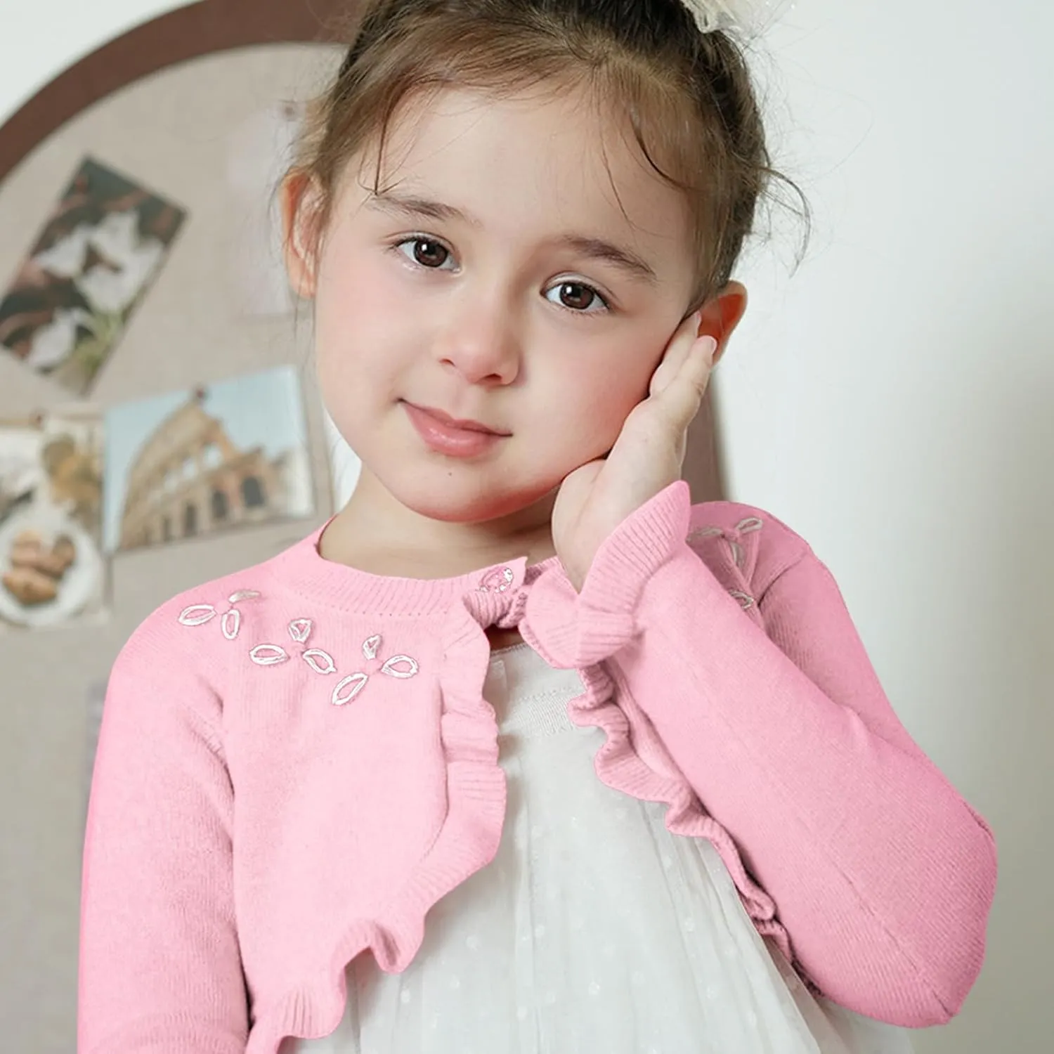 Yanmucy Toddler Little Girls Cardigan Long Sleeve Cotton Sweater Toddler Kids Lightweight Knit Button Cover Up for 1-8 Years