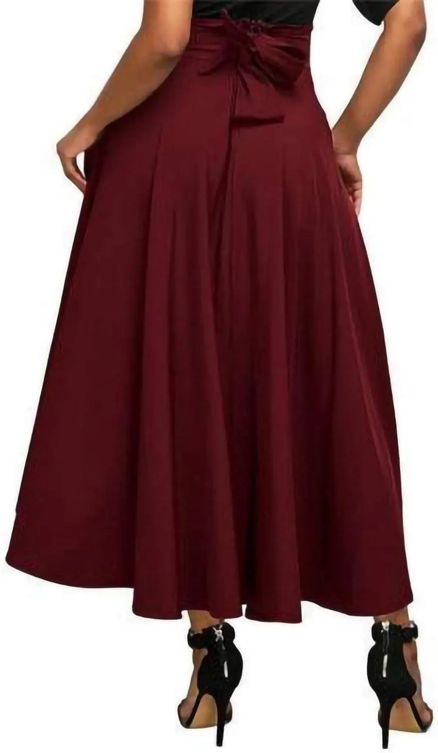 YOLAI Women's Casual Button Down Pleated Skirt Solid Color Maxi Skirt A Line High Waist Skirt with Pocket