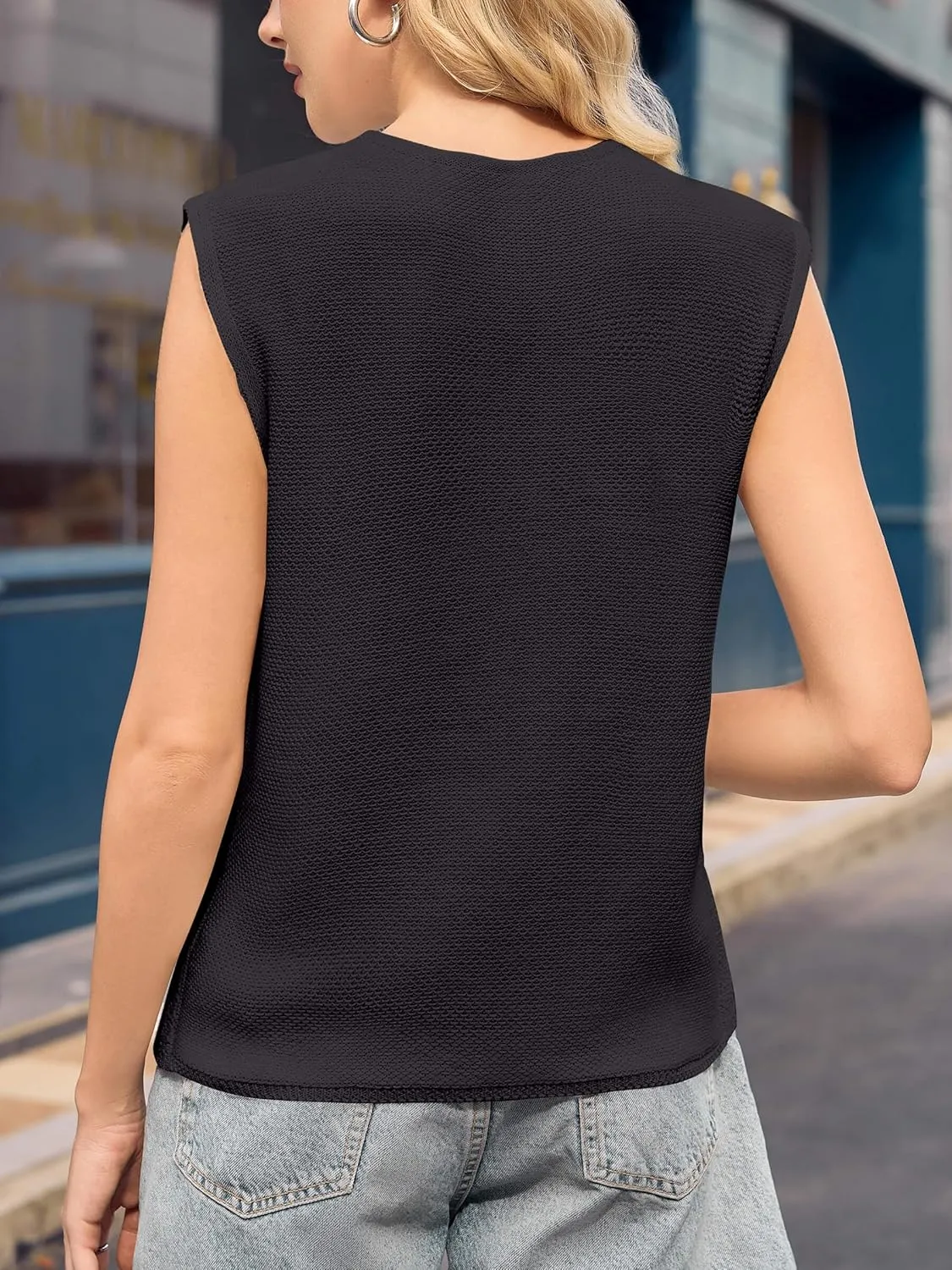 Yousify Womens Tie Front Sweater Vest 2025 Summer Sleeveless Crochet Knit Tops Lightweight Cardigan Sweaters Outfits