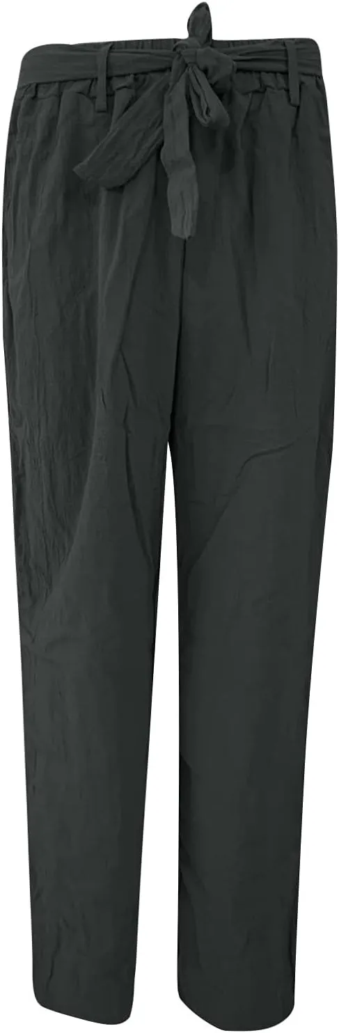 YRAETENM Womens Linen Pants Drawstring Hjgh Elastic Waist Casual Wide Leg Trousers Soft Loose Wide Leg Pants with Pockets