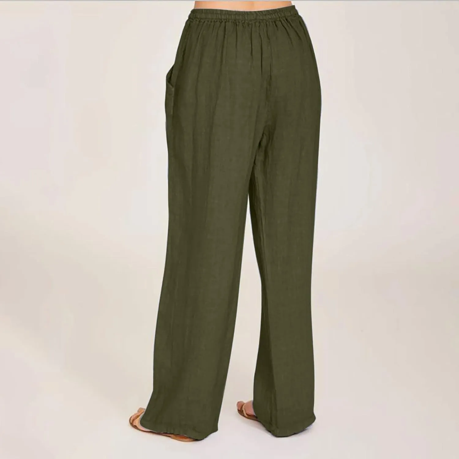 YRAETENM Womens Linen Pants Drawstring Hjgh Elastic Waist Casual Wide Leg Trousers Soft Loose Wide Leg Pants with Pockets