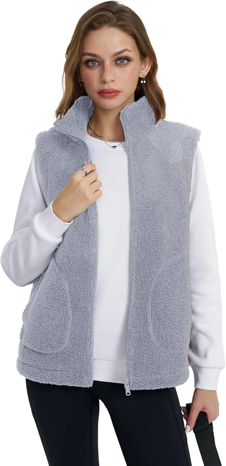 YUCOLEN Womens Polar Fleece Vest Outerwear with 4 Pockets Soft Lightweight Sleeveless Coat for Women with Full Zipper