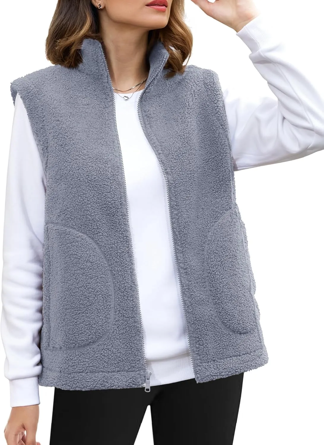 YUCOLEN Womens Polar Fleece Vest Outerwear with 4 Pockets Soft Lightweight Sleeveless Coat for Women with Full Zipper