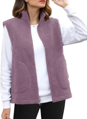 YUCOLEN Womens Polar Fleece Vest Outerwear with 4 Pockets Soft Lightweight Sleeveless Coat for Women with Full Zipper