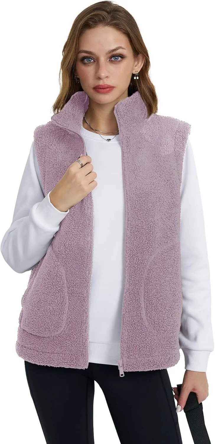 YUCOLEN Womens Polar Fleece Vest Outerwear with 4 Pockets Soft Lightweight Sleeveless Coat for Women with Full Zipper