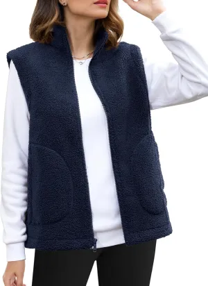 YUCOLEN Womens Polar Fleece Vest Outerwear with 4 Pockets Soft Lightweight Sleeveless Coat for Women with Full Zipper