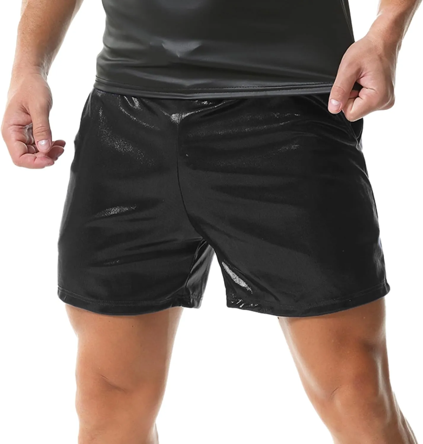 YUFEIDA Men's Metallic Shiny Shorts Hot Drawstring Short Pants with Pockets