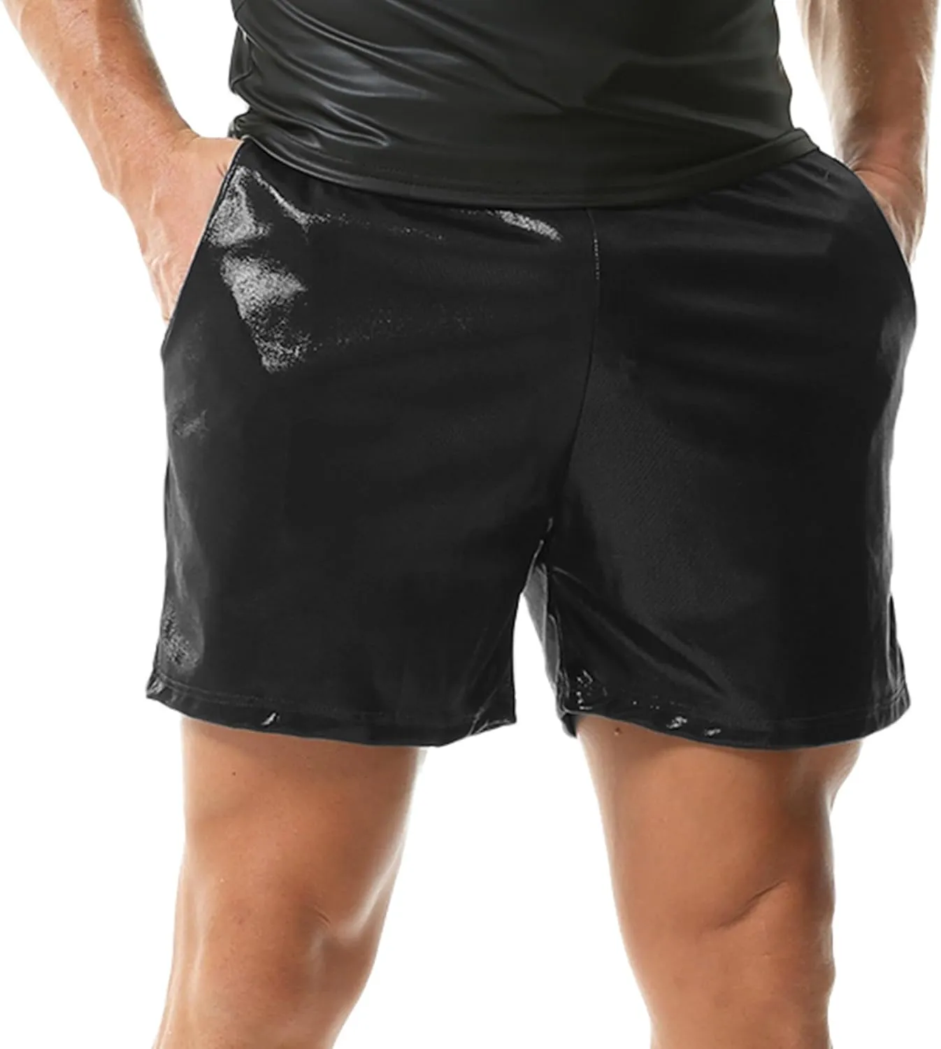 YUFEIDA Men's Metallic Shiny Shorts Hot Drawstring Short Pants with Pockets