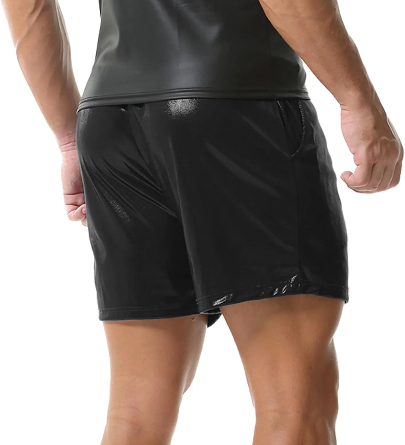 YUFEIDA Men's Metallic Shiny Shorts Hot Drawstring Short Pants with Pockets