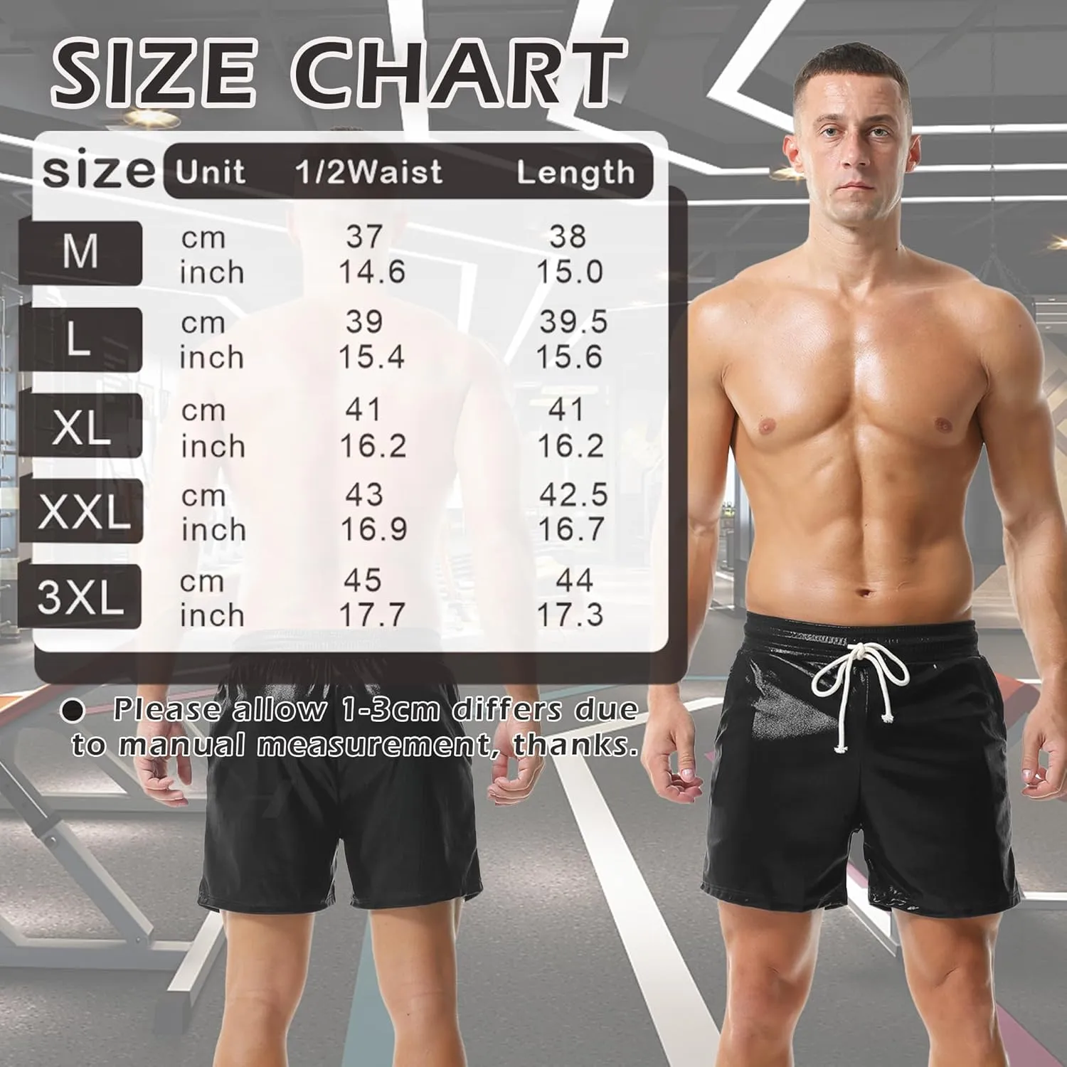 YUFEIDA Men's Metallic Shiny Shorts Hot Drawstring Short Pants with Pockets