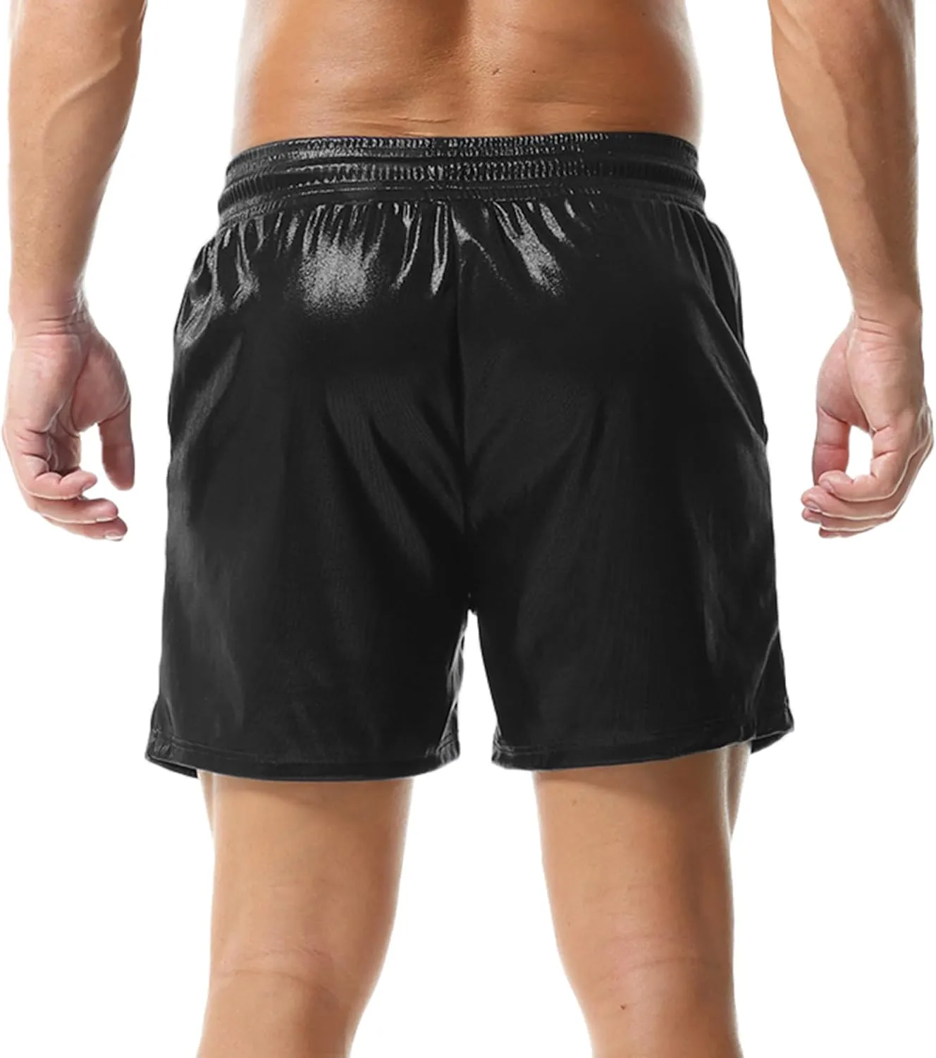 YUFEIDA Men's Metallic Shiny Shorts Hot Drawstring Short Pants with Pockets