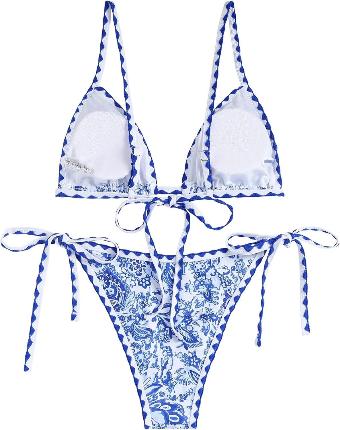 ZAFUL Women's Triangle Bikini Tie Side Whip Stitch String Bikini Two Piece Swimsuit Bathing Suits