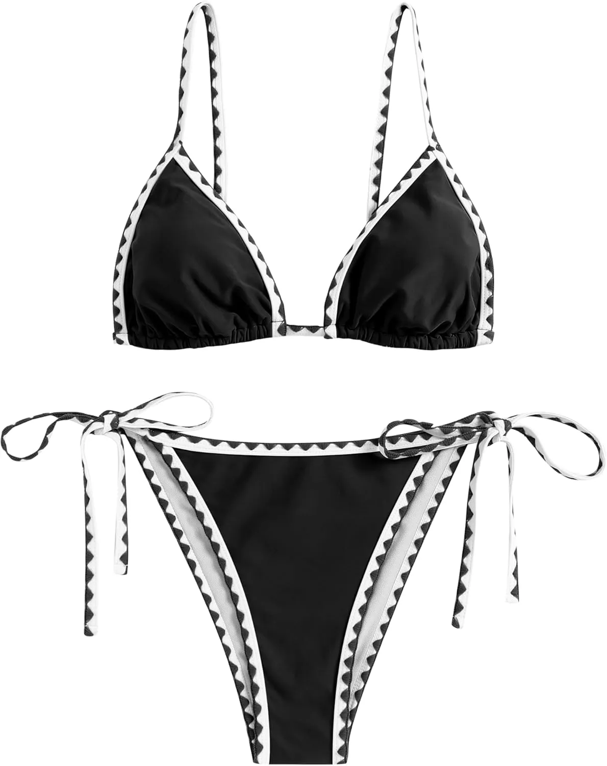ZAFUL Women's Triangle Bikini Tie Side Whip Stitch String Bikini Two Piece Swimsuit Bathing Suits