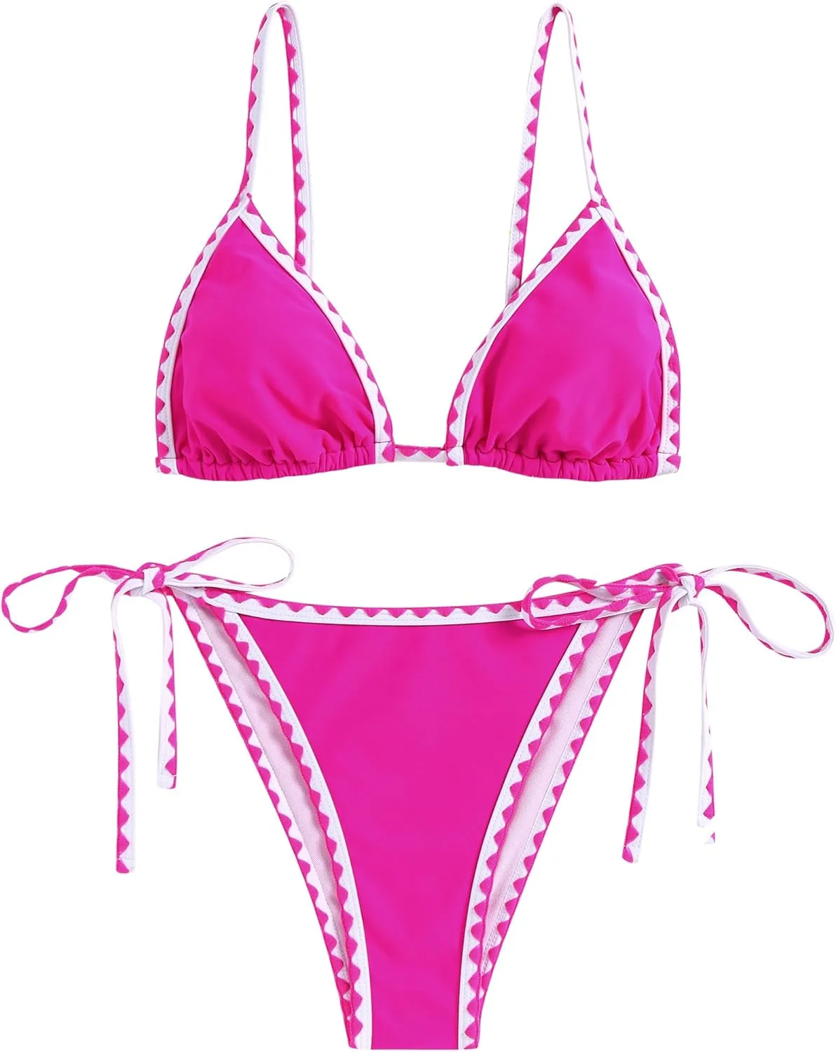 ZAFUL Women's Triangle Bikini Tie Side Whip Stitch String Bikini Two Piece Swimsuit Bathing Suits