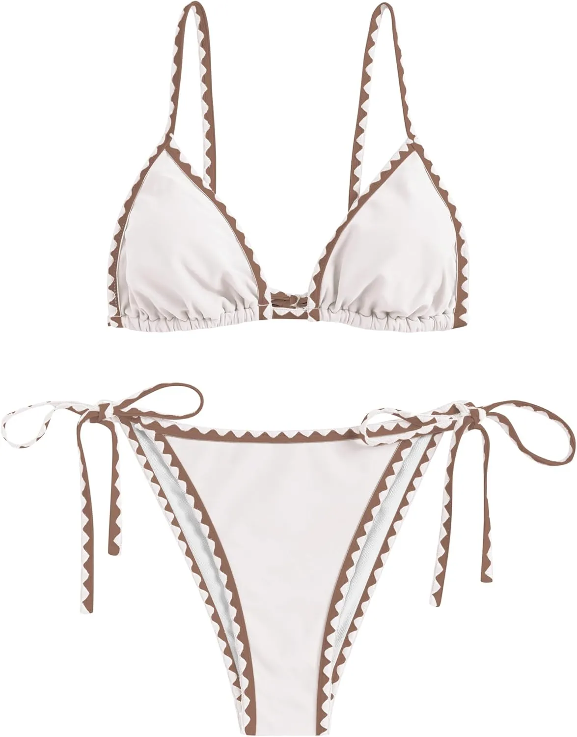 ZAFUL Women's Triangle Bikini Tie Side Whip Stitch String Bikini Two Piece Swimsuit Bathing Suits
