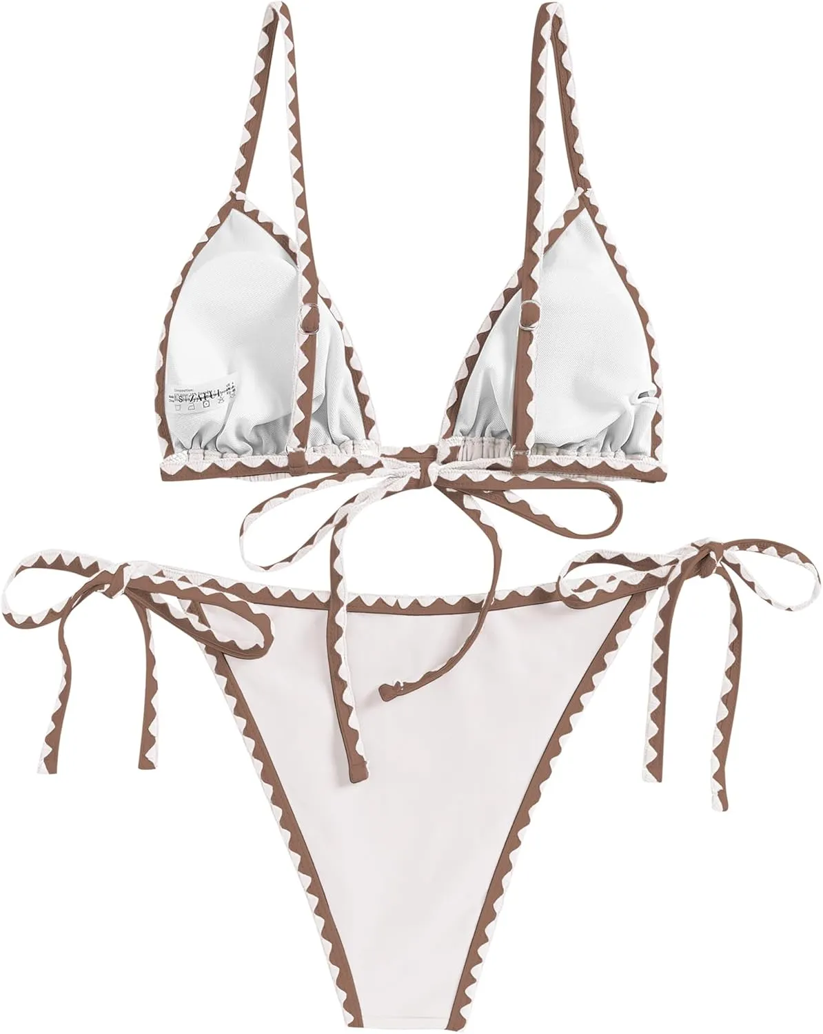 ZAFUL Women's Triangle Bikini Tie Side Whip Stitch String Bikini Two Piece Swimsuit Bathing Suits