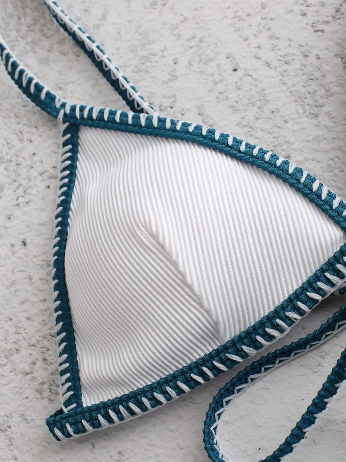 ZAFUL Women's Triangle Bikini Tie Side Whip Stitch String Bikini Two Piece Swimsuit Bathing Suits
