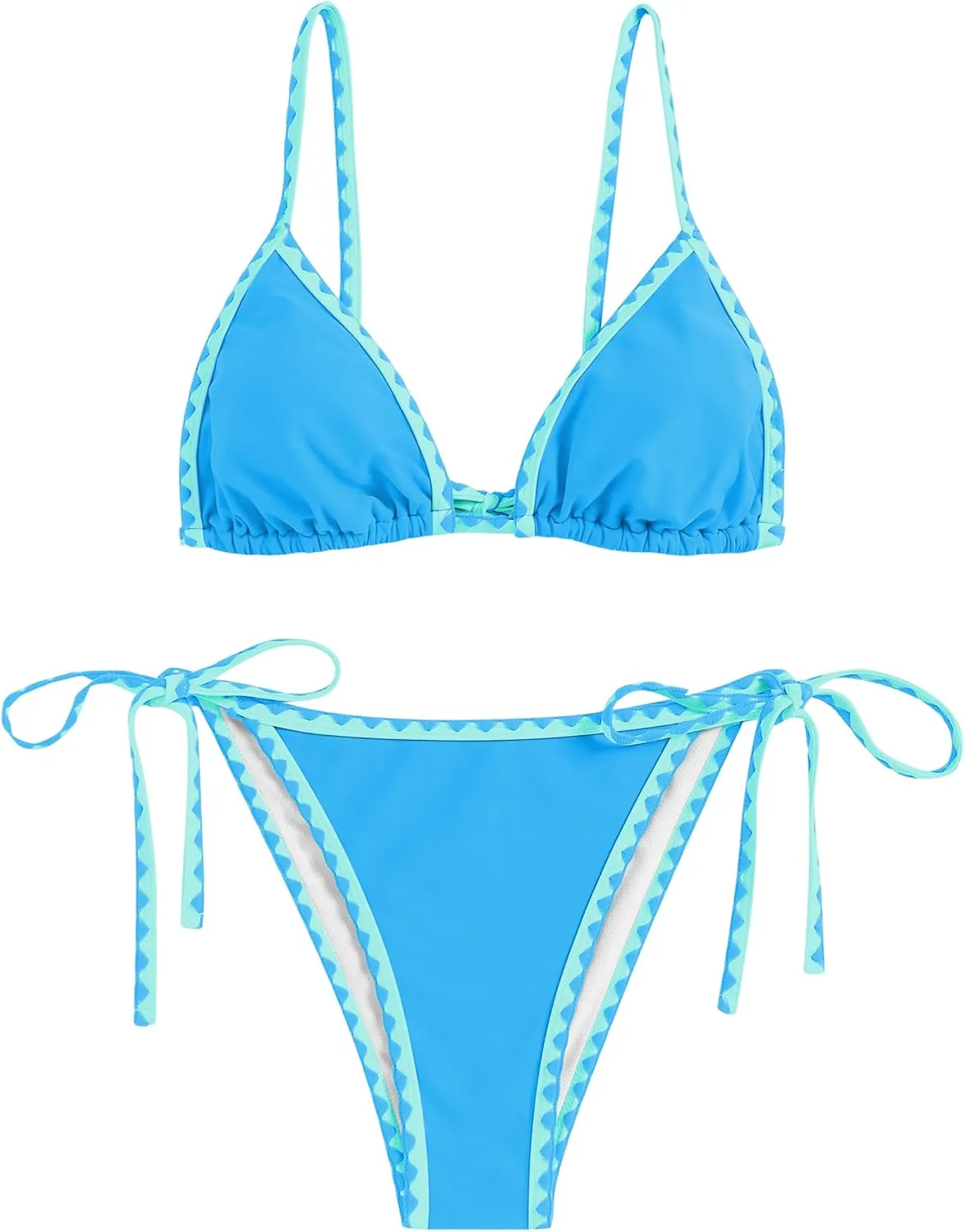 ZAFUL Women's Triangle Bikini Tie Side Whip Stitch String Bikini Two Piece Swimsuit Bathing Suits