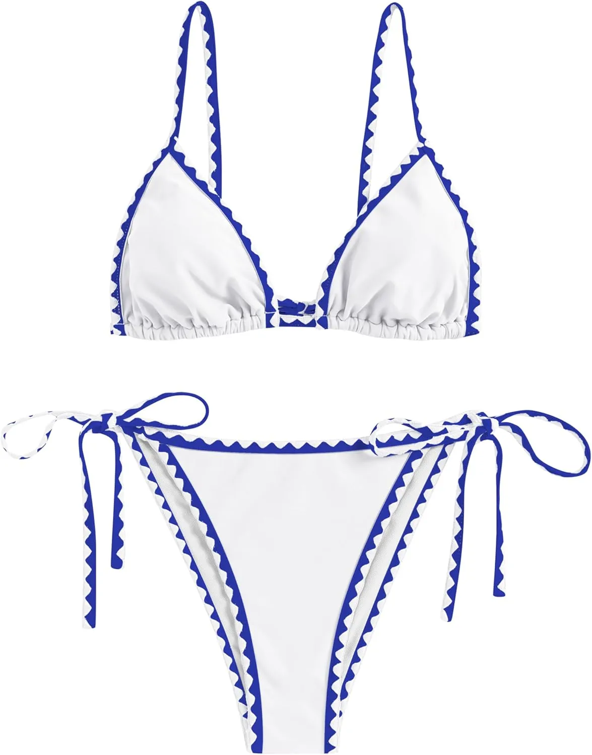 ZAFUL Women's Triangle Bikini Tie Side Whip Stitch String Bikini Two Piece Swimsuit Bathing Suits