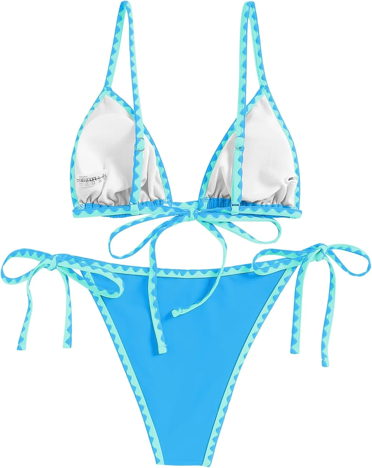 ZAFUL Women's Triangle Bikini Tie Side Whip Stitch String Bikini Two Piece Swimsuit Bathing Suits