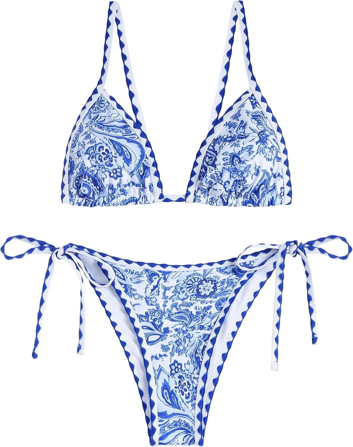 ZAFUL Women's Triangle Bikini Tie Side Whip Stitch String Bikini Two Piece Swimsuit Bathing Suits