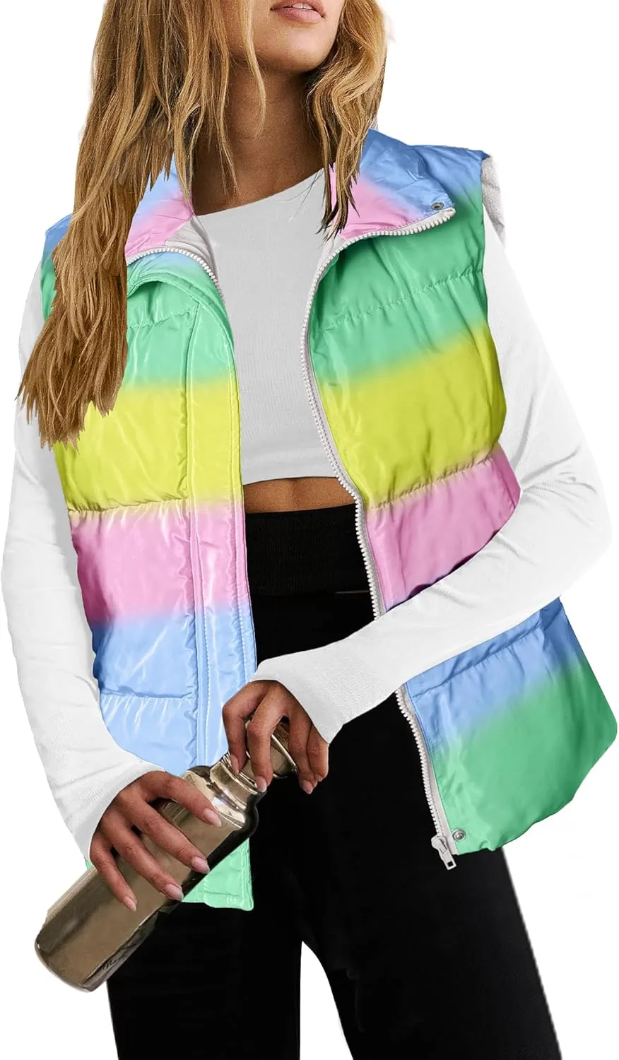 Zeagoo Women Puffer Vest Lightweight Stand Collar Sleeveless Winter Warm Zip Up Padded Outerwear Jackets with Pockets S-XXL
