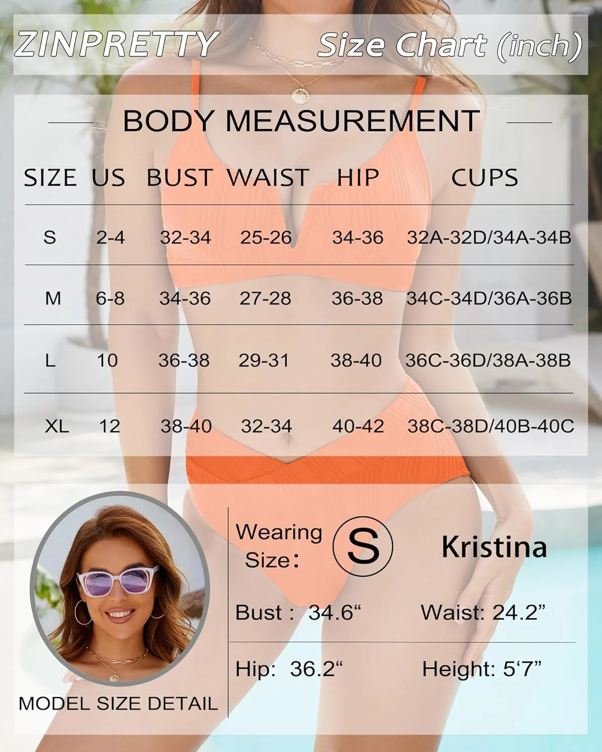 ZINPRETTY Womens High Waisted Bikini Sets Crossover Ribbed 2 Piece Bathing Suit V-Wired Swimsuit Push Up Top Teen Girl