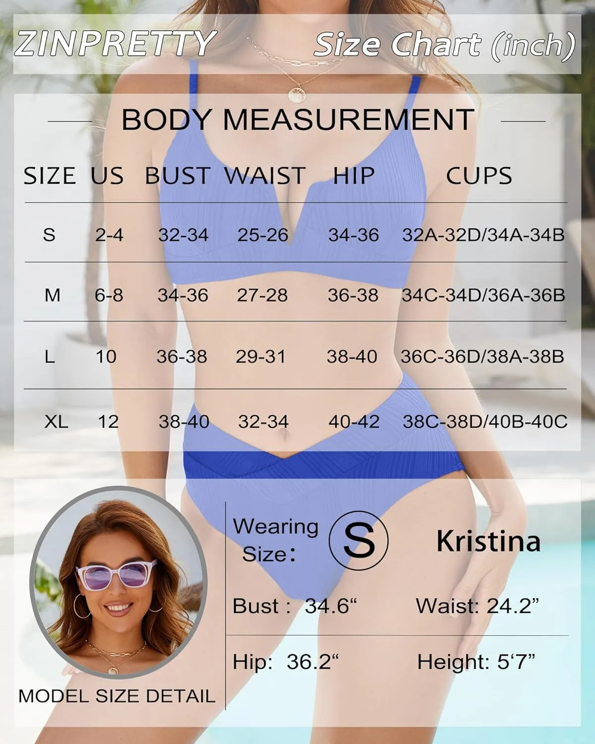ZINPRETTY Womens High Waisted Bikini Sets Crossover Ribbed 2 Piece Bathing Suit V-Wired Swimsuit Push Up Top Teen Girl