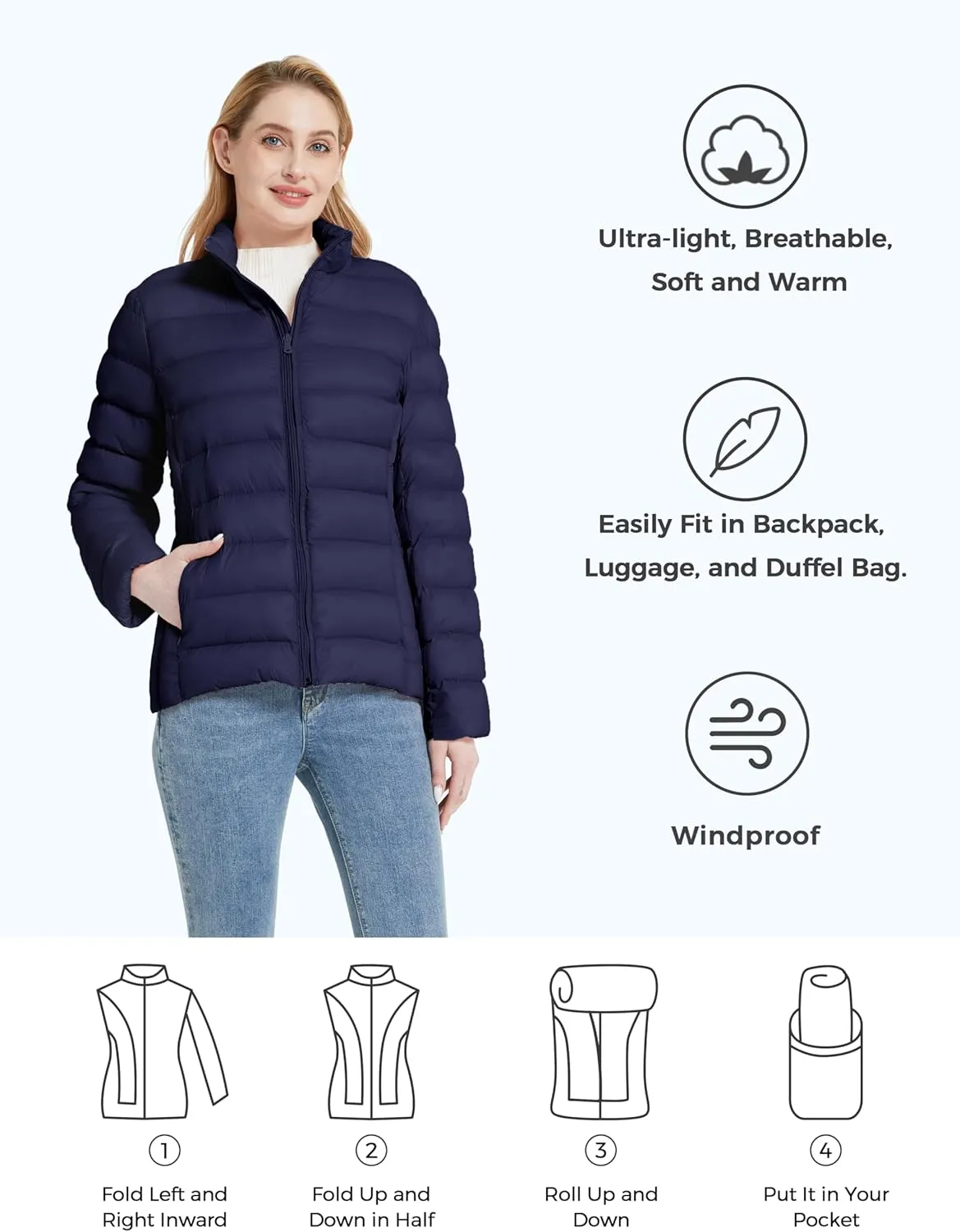 ZSHOW Women's Packable Puffer Jacket Windproof Lightweight Winter Coat