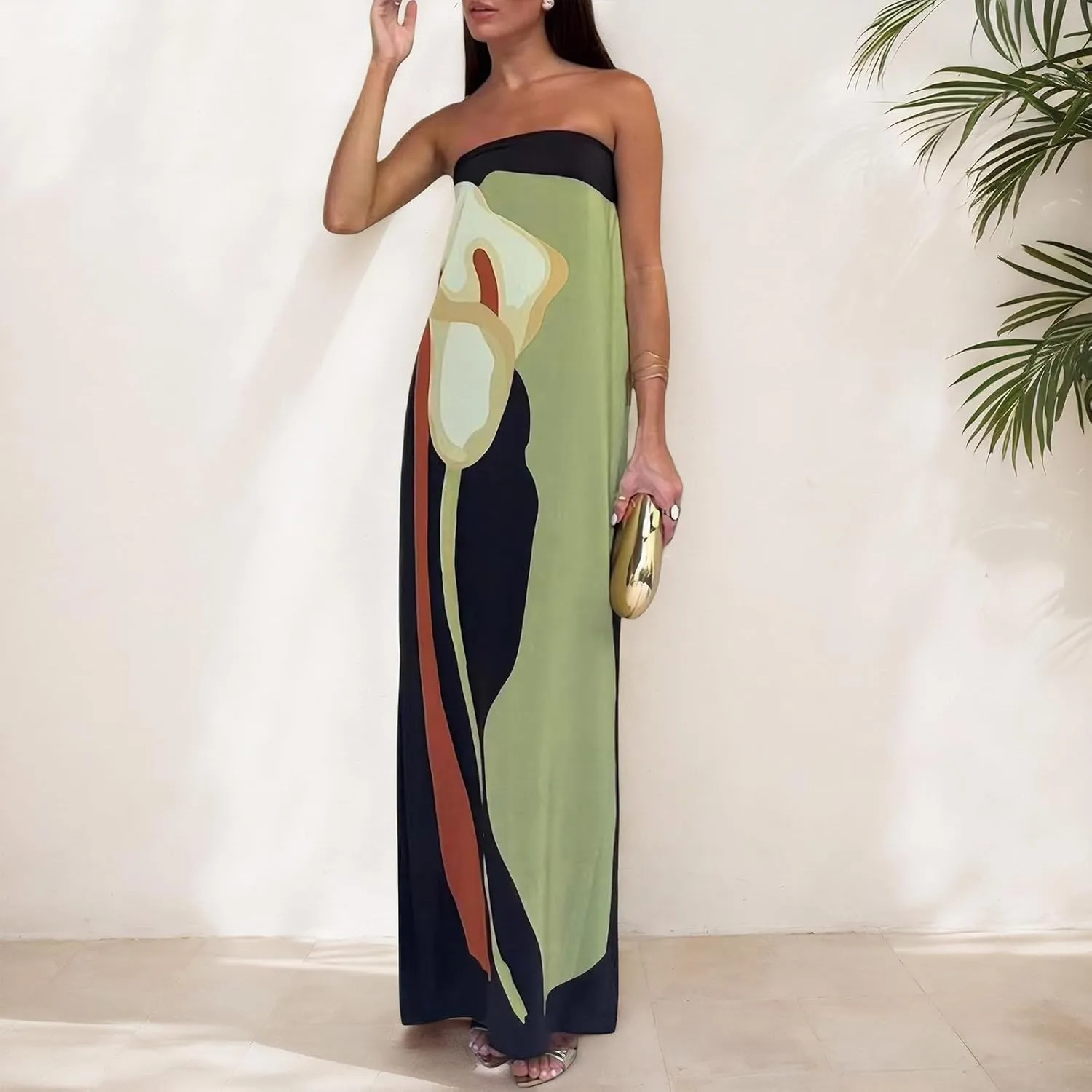 Zwirelz Women Strapless Maxi Dress Boho Floral Print Flowy Long Tube Dress Off Shoulder Loose Beach Sundress Long Tube Dress