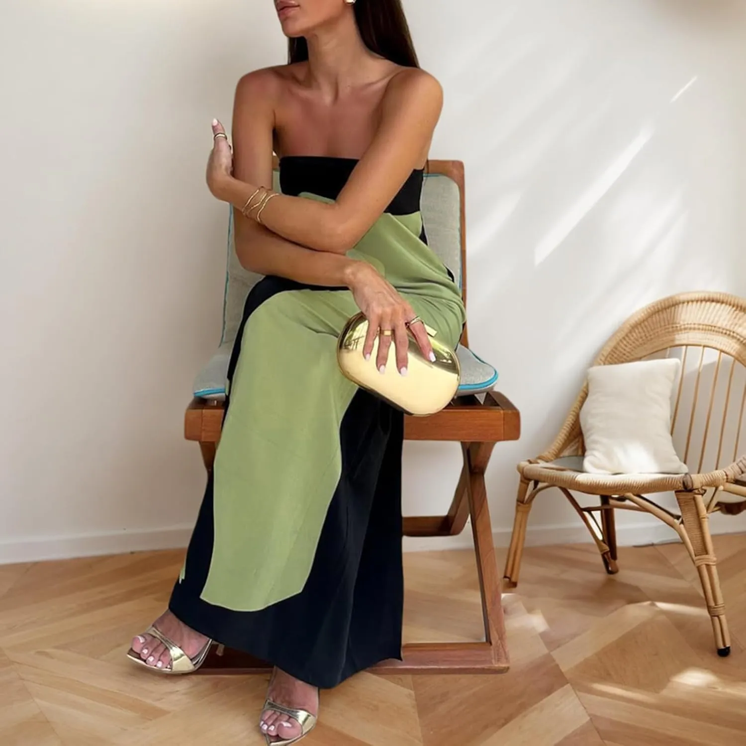 Zwirelz Women Strapless Maxi Dress Boho Floral Print Flowy Long Tube Dress Off Shoulder Loose Beach Sundress Long Tube Dress